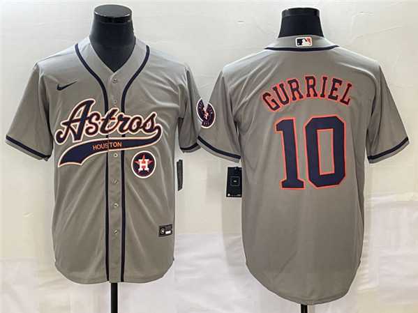 Mens Houston Astros #10 GrayYuli Gurriel Gray With Patch Cool Base Stitched Baseball Jersey